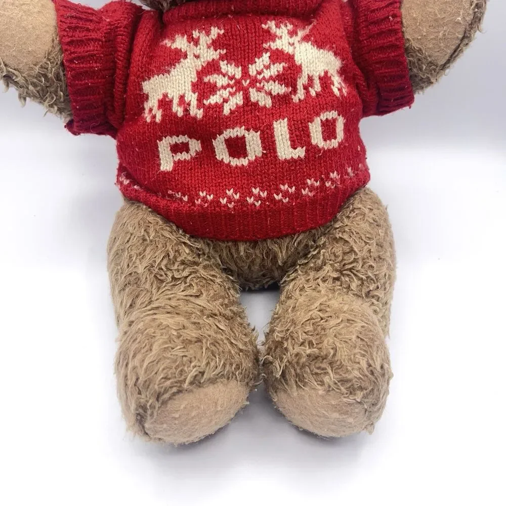 Vintage 1998 Ralph Lauren Polo Bear Plush Toy Red Snowflake Sweater Collectible